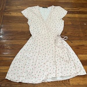 Brandy Melville mini floral wrap dress, White w/ pink/green pattern, Size S